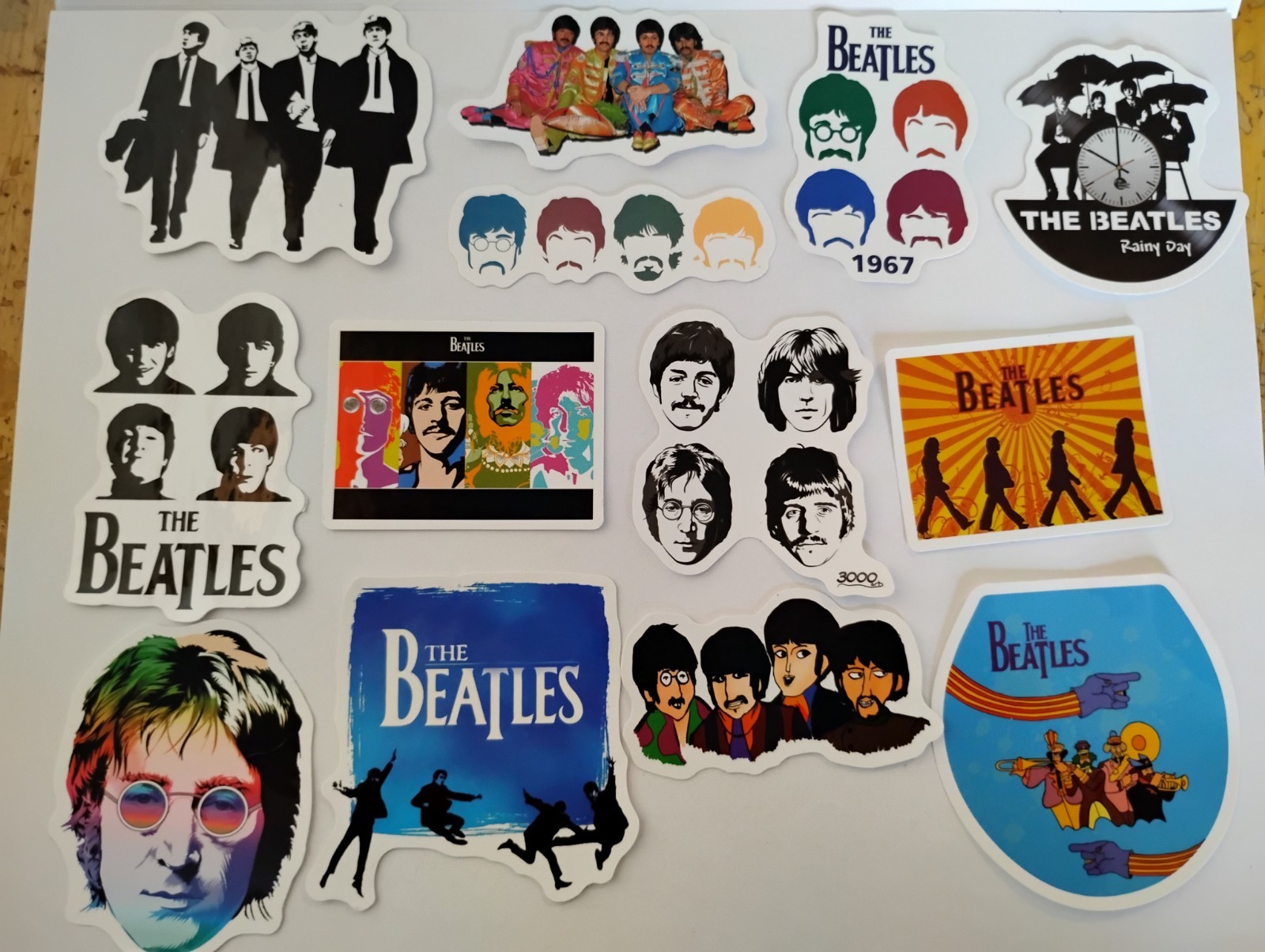 THE BEATLES Lot (14) 1 1/2″ to 2 3/4″ Band Logo STICKERS JOHN LENNON