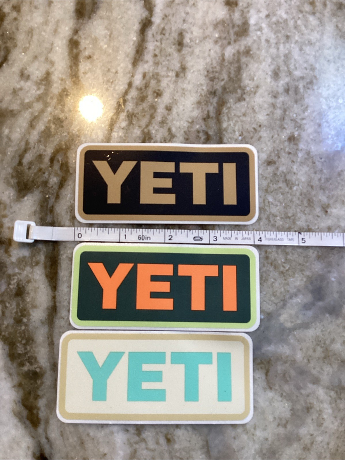 LOT OF 3 YETI AUTHENTIC STICKERS -Green, Orange & Black Decal Cooler Tumbler Car