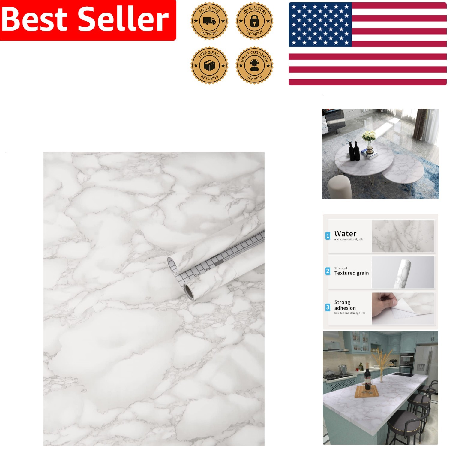 Peel Stick Self-Adhesive Removable Countertop Film