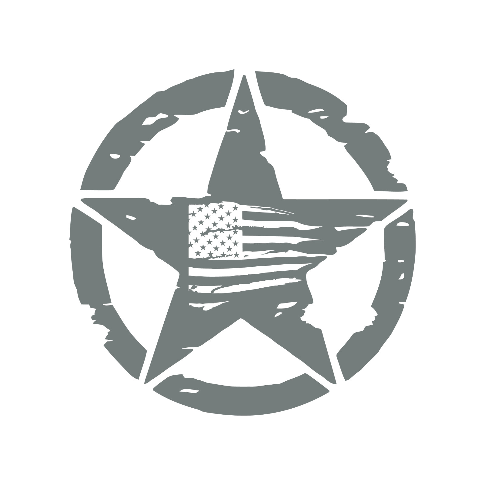 Distressed Army Star With Distressed US Flag Automotive Die Cut Decal Made USA