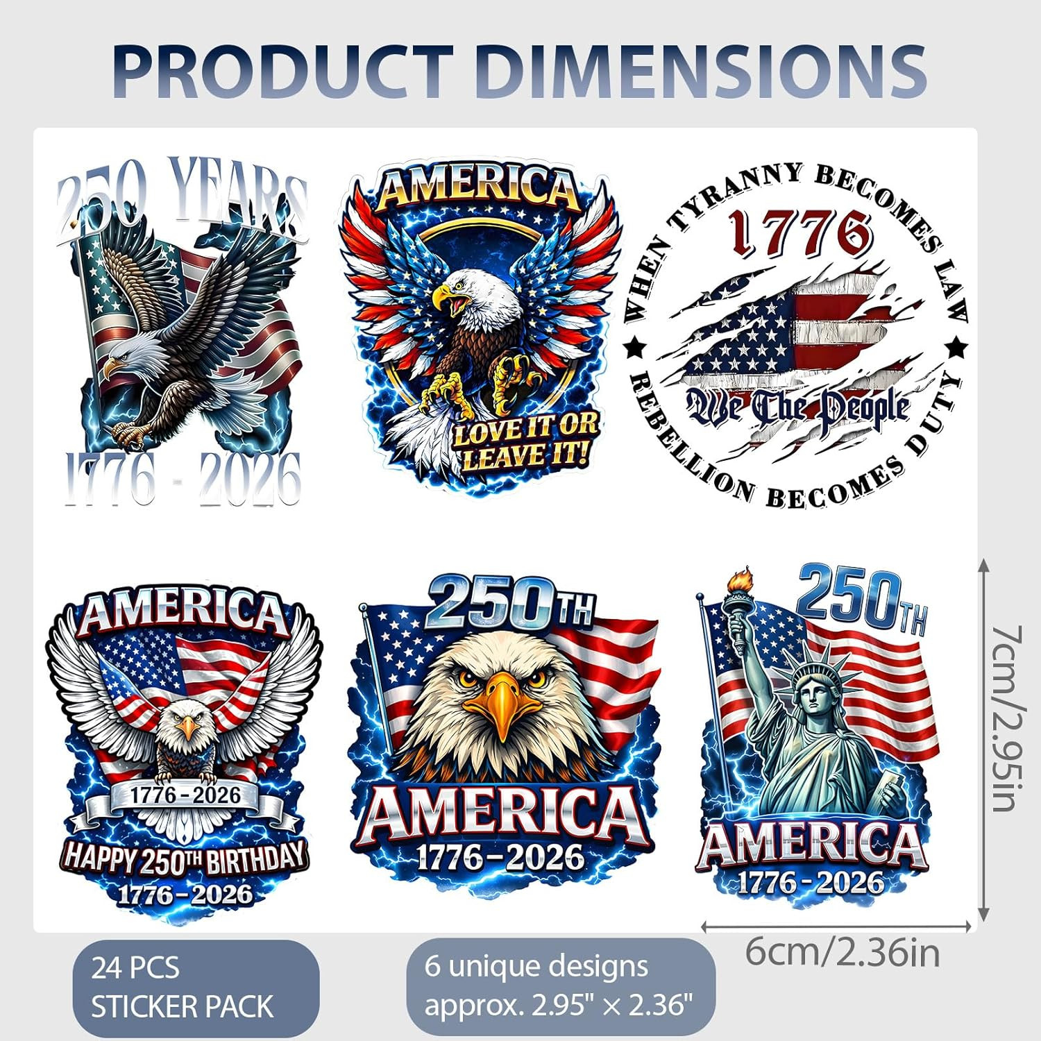 18 Pcs USA 250Th Anniversary Stickers, Waterproof Vinyl Decals, 1776 2026 Eagle