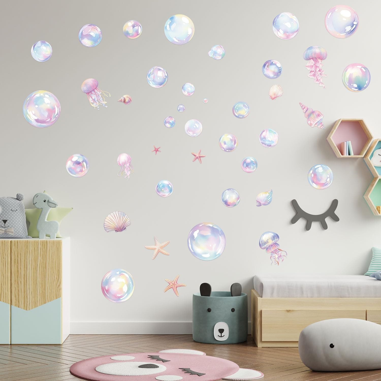 4 Sheets Colorful Bubble Wall Decals Ocean Theme Stickers for Bathroom Party Dec