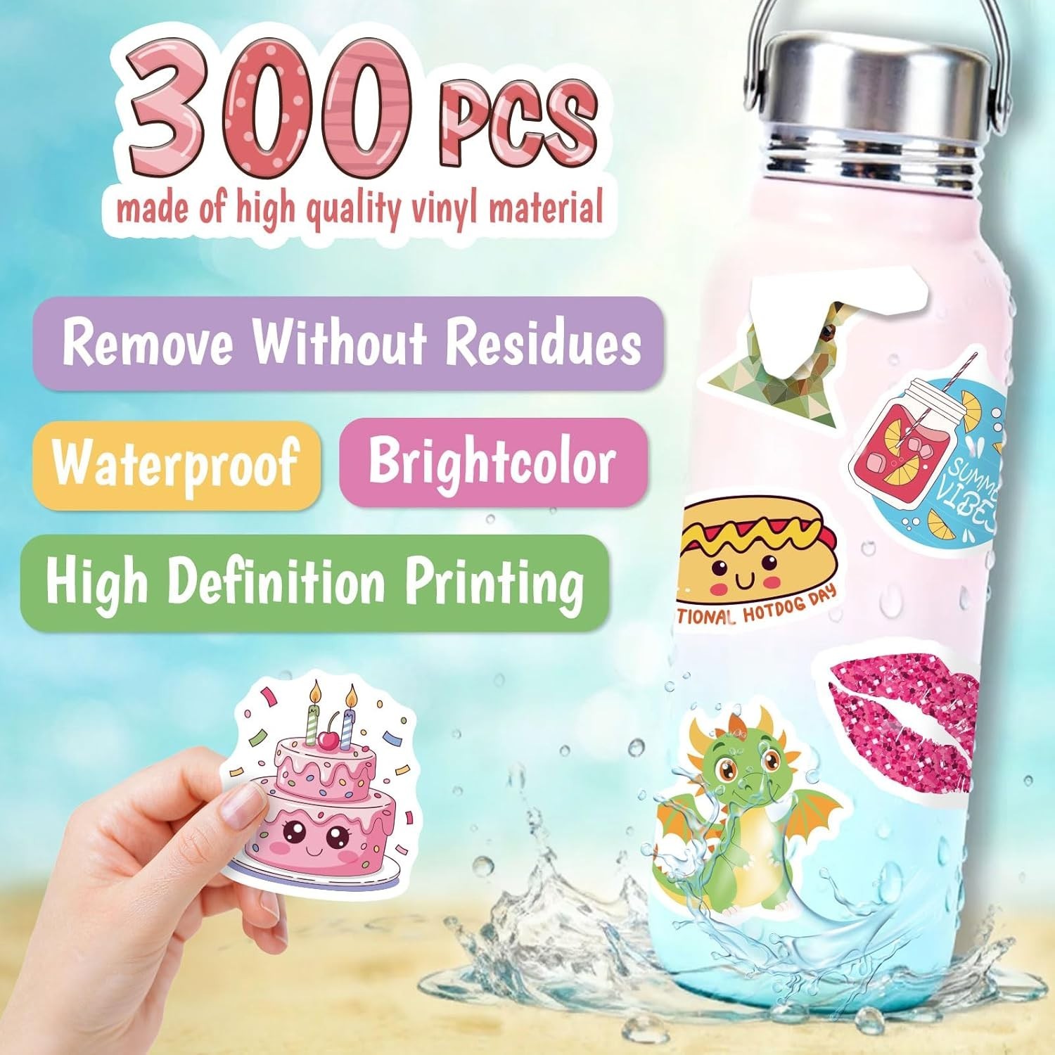 300 PCS Cute Stickers for Kids,Water Bottle Sticker Pack for Teens Girls Boys…