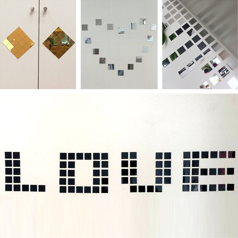 100X Acrylic Square Wall Sticker DIY Self Adhesive Tiles Mirror Home Decor 4*4cm