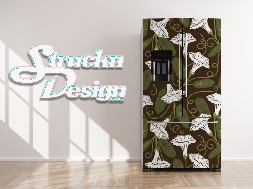 Floral Leaf Pattern White Green Fridge Freezer Wrap Side Door Vinyl Decal