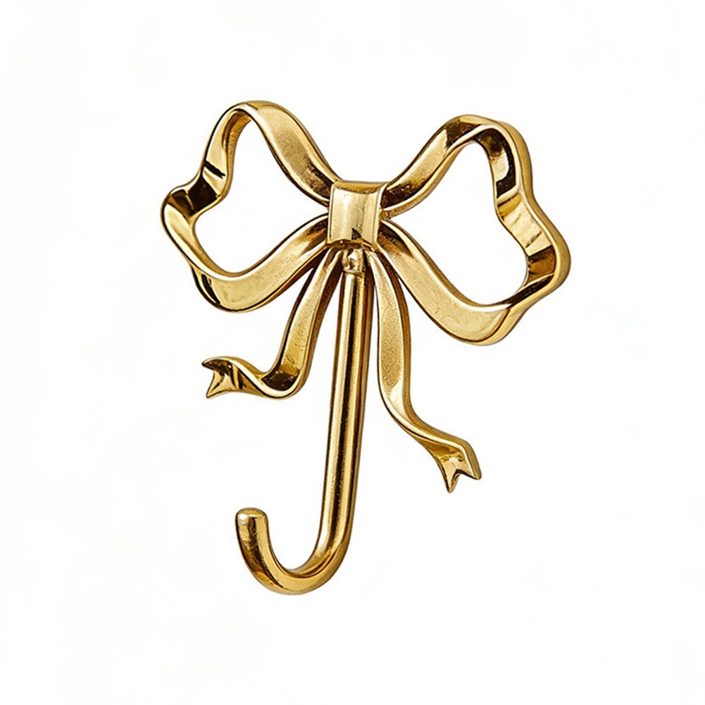 Brass Style Bowknot Wall Hooks Gold Tone for Kitchen Bathroom Bedroom Walls