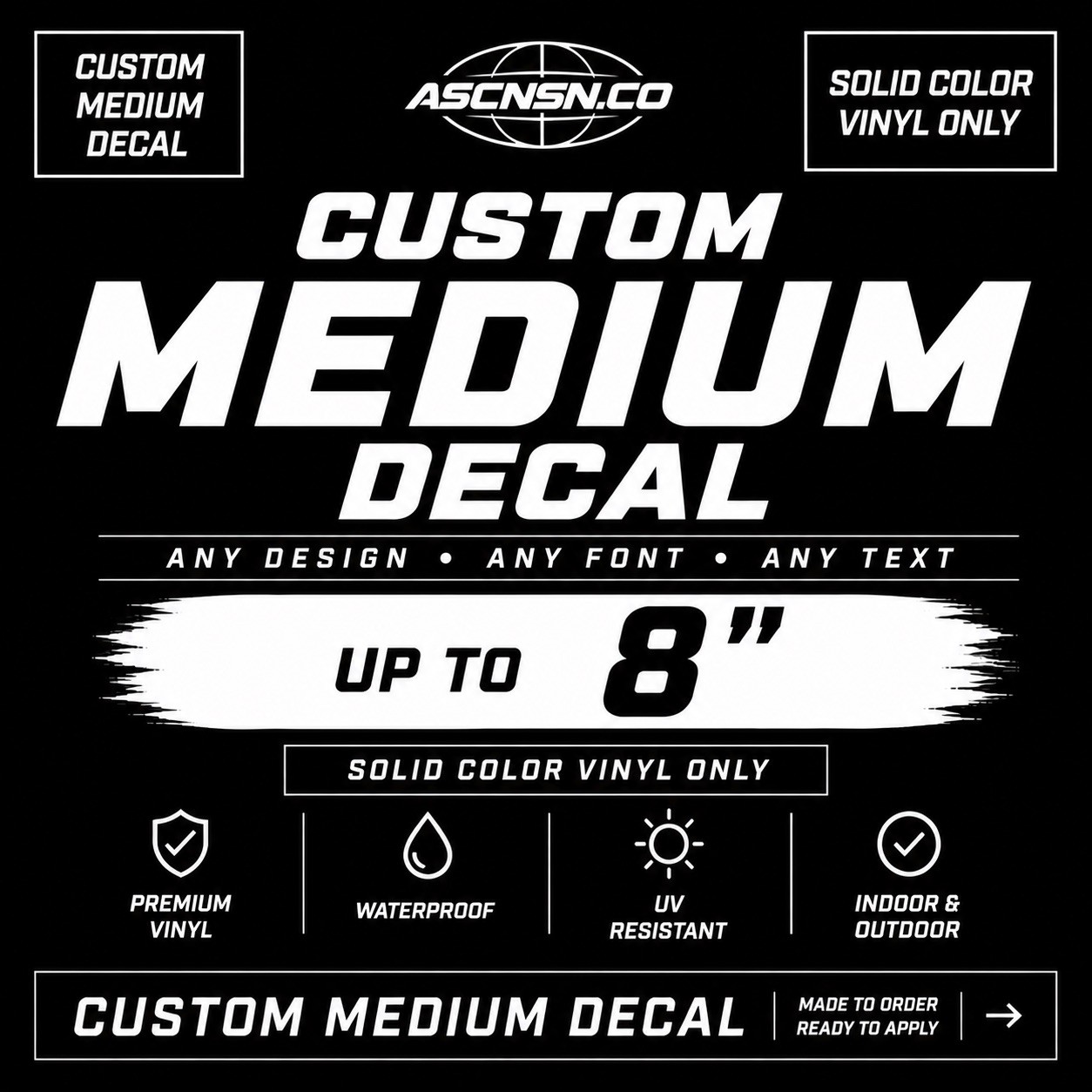 Custom Medium Vinyl Decal | Any Text, Logo, & Design | Solid Color Only