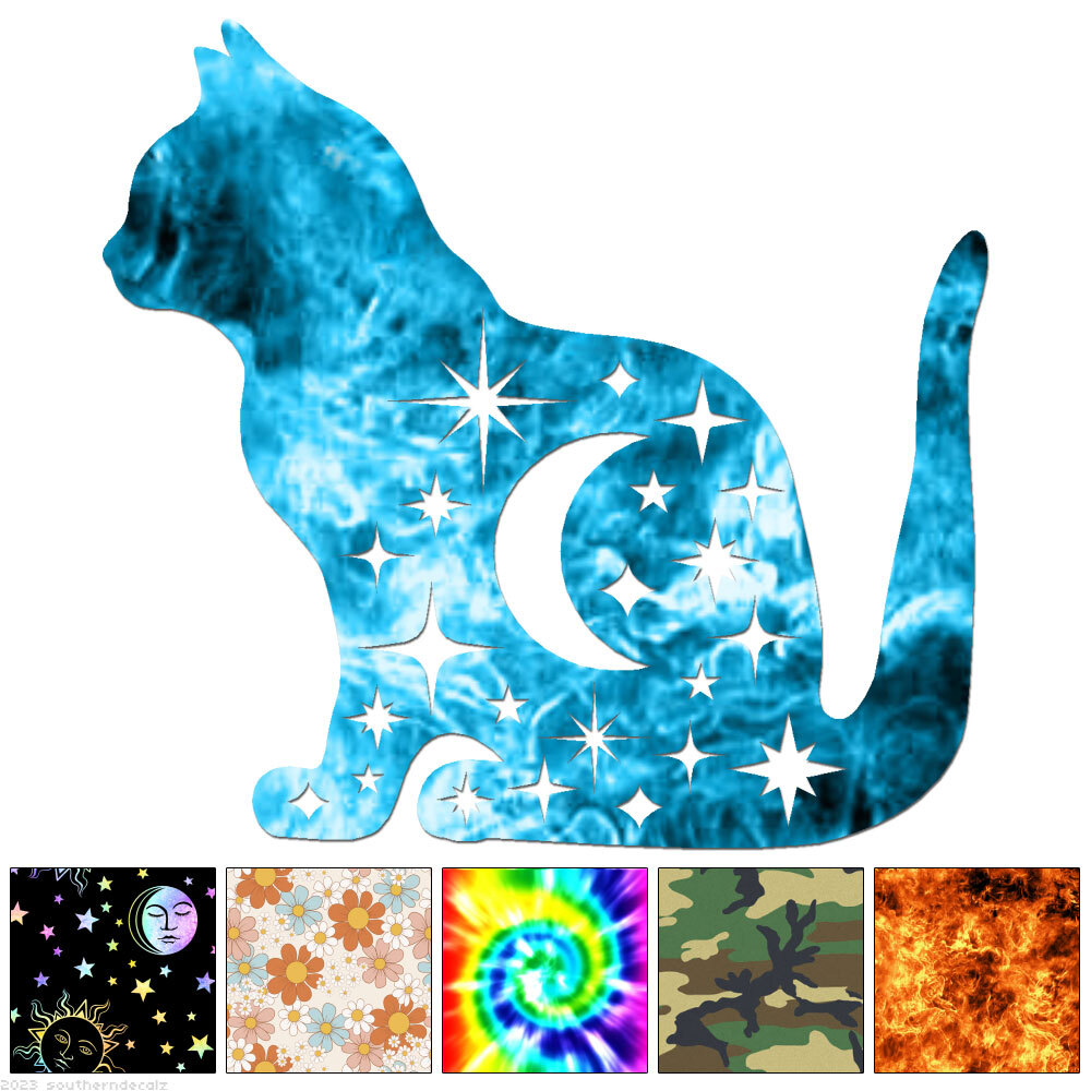 Cat Stars Moon – Decal Sticker – Multiple Patterns & Sizes – ebn7088