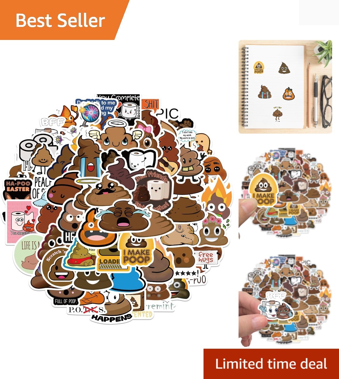 60Pcs Funny Poop Stickers, Cartoon Vinyl Waterproof Prank Decals for Laptop, …