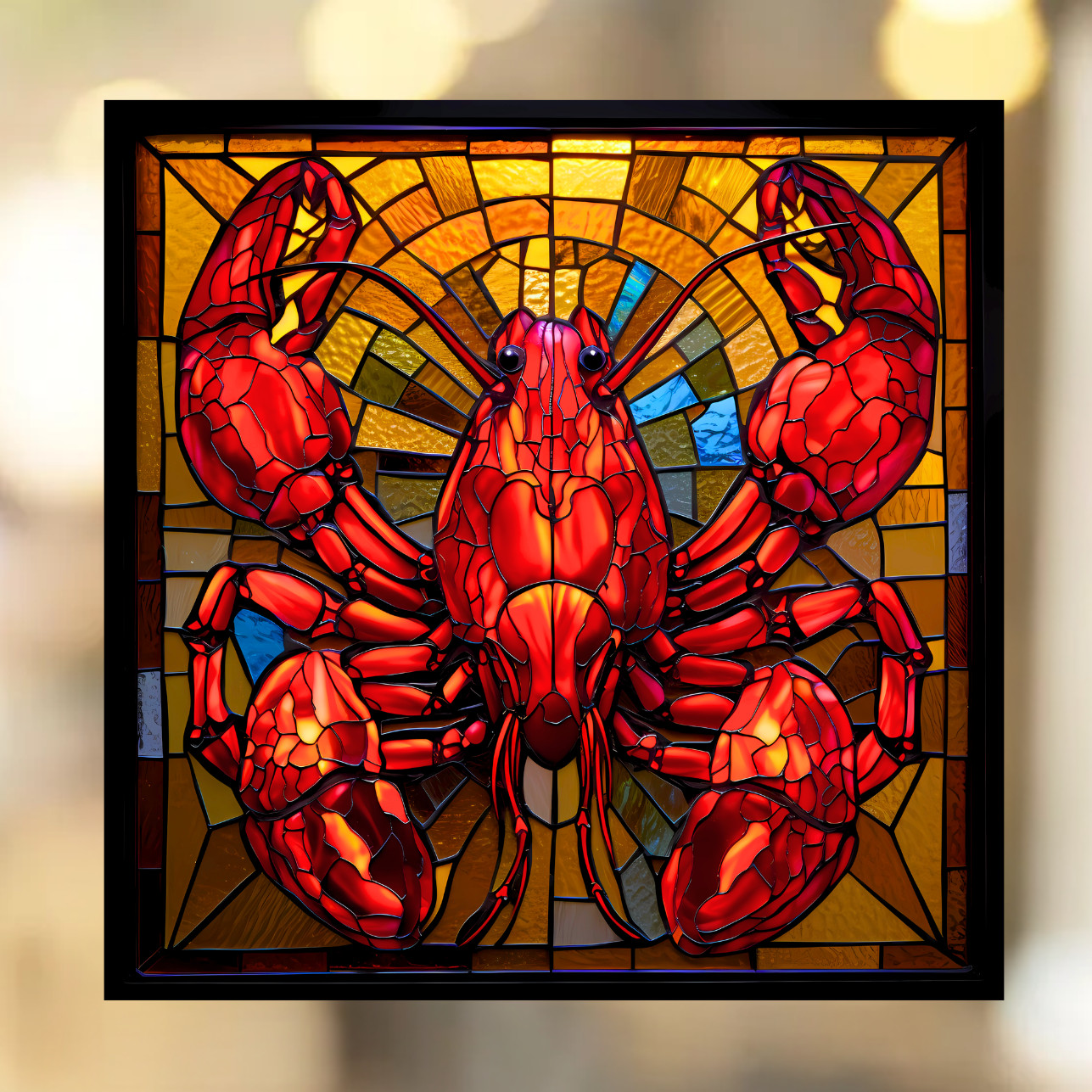 Lobster Faux Stained-Glass WINDOW CLING Size 8″ Repositionable Vinyl