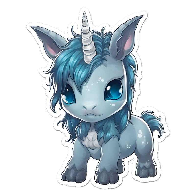 Cute Blue Grey Unicorn, Vinyl Decal Sticker, Indoor Outdoor, 3 Sizes, #11609