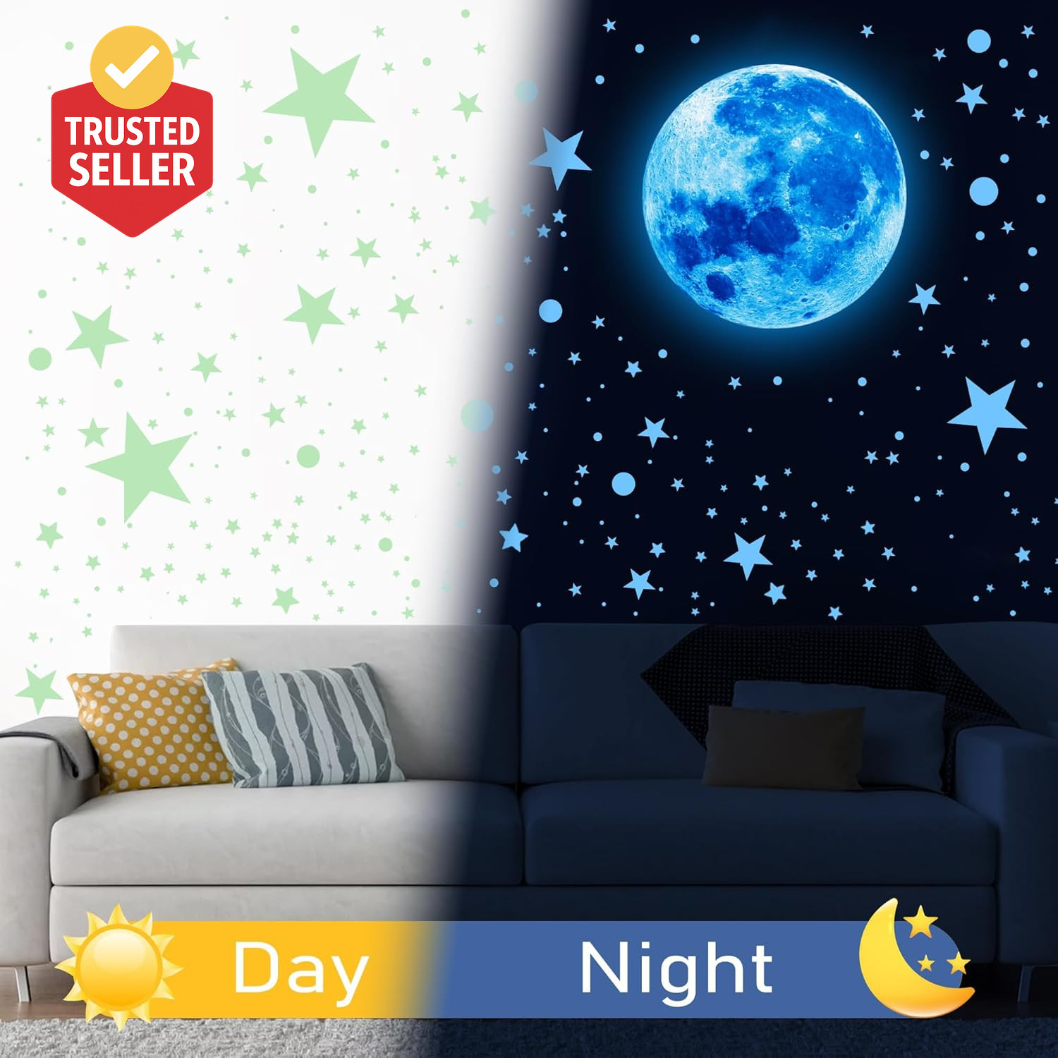 492Pcs Glow in the Dark Stars for Ceiling Glow in the Dark Moon and Space Wall D