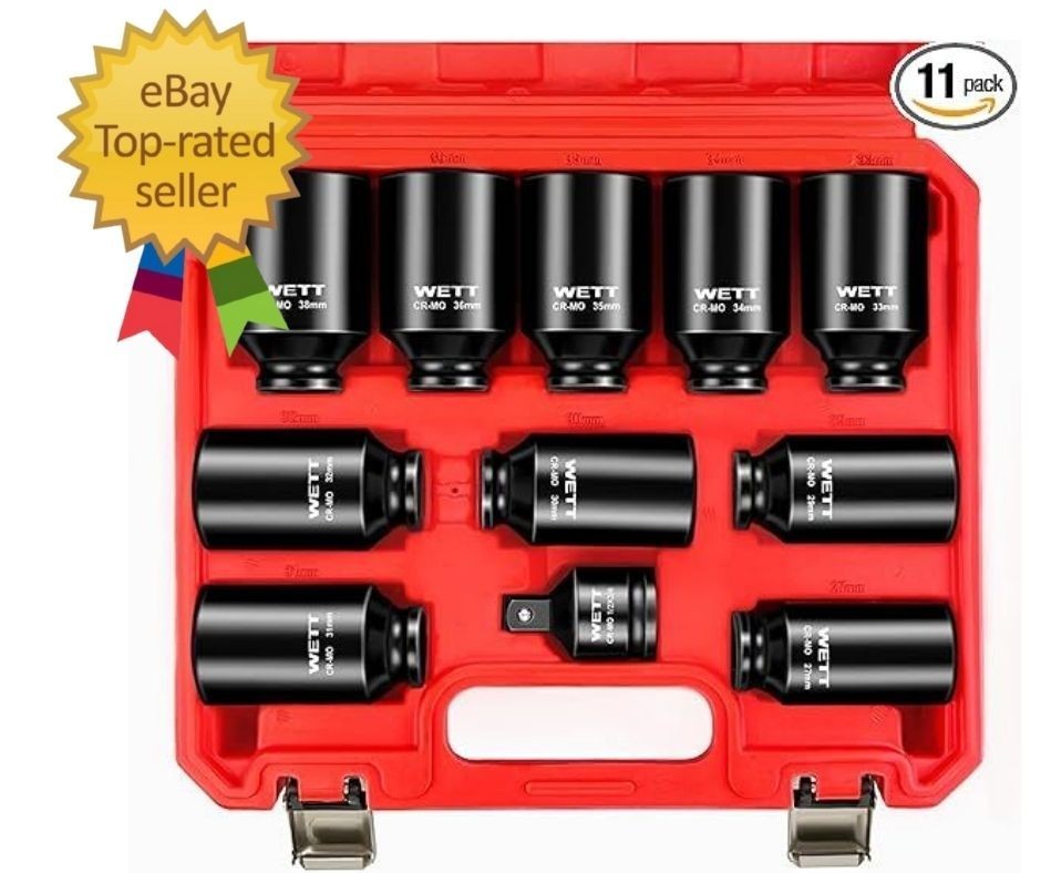 1/2″ Drive Deep Large Impact Socket Set, 11-Piece Spindle Axle Nut Wheel Wrench