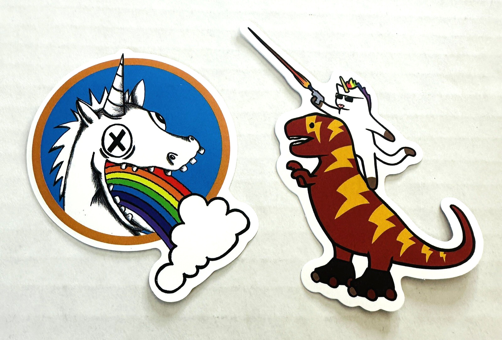 NEW Unicorn Dinosaur Rainbow Decals Stickers (2) Skateboard Travel Mug Laptop