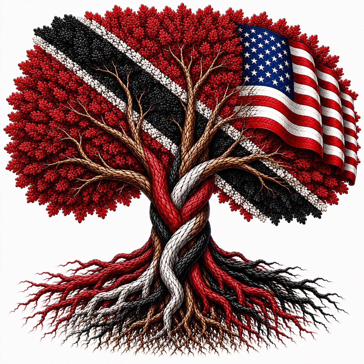 Trinidad & Tobago & USA Heritage Tree 3 Inch UVDTF Decal Hard Hat Sticker