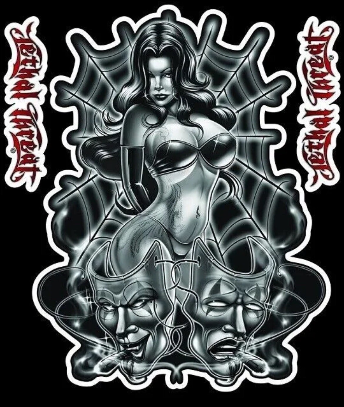 NEW LETHAL THREAT SPIDER WOMAN PIN-UP DECAL STICKER 6″x6″ LT88104 BIKER