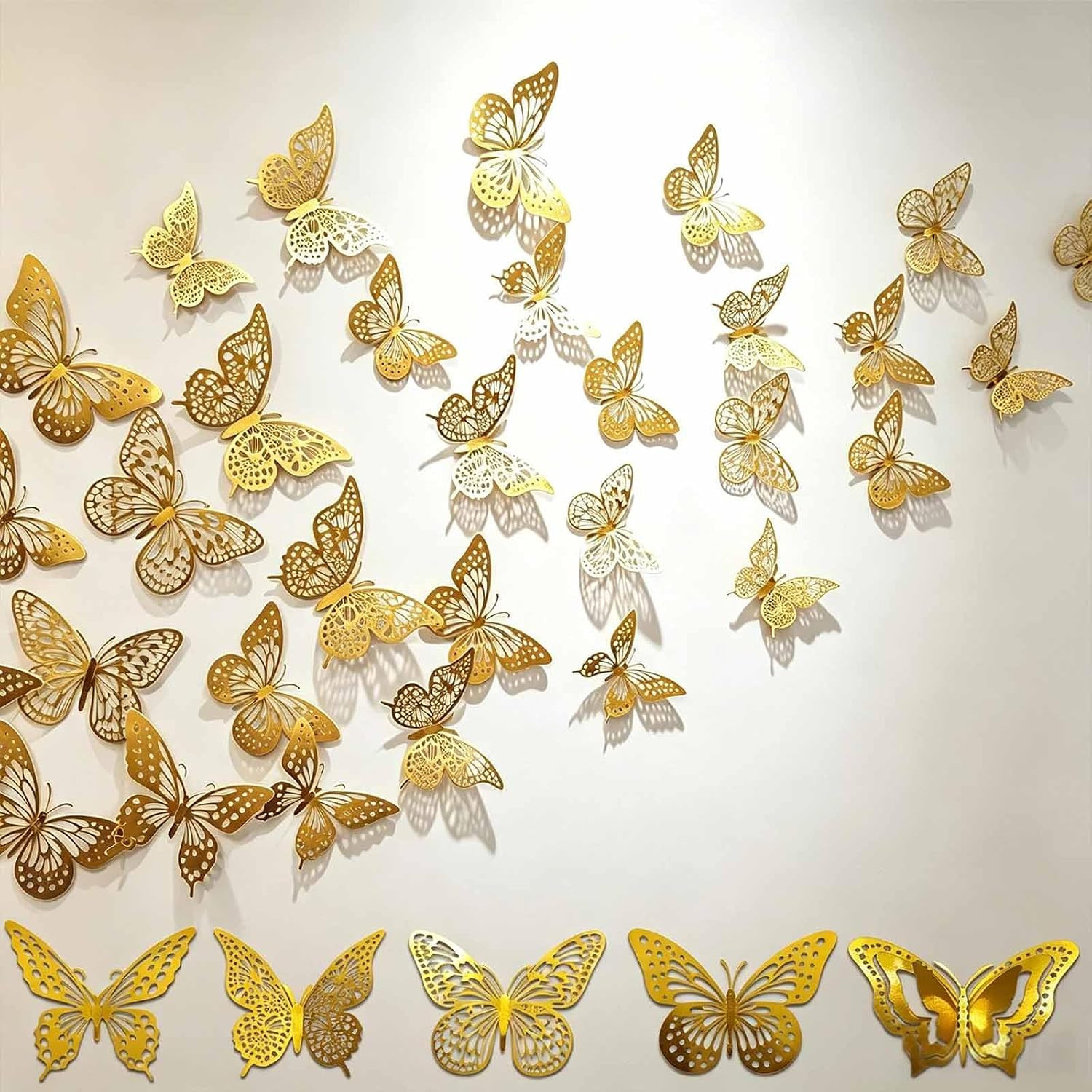 Butterfly Wall Decor,108 Pcs 3D Gold Butterflies Decorations | 5 Styles,3 Sizes,