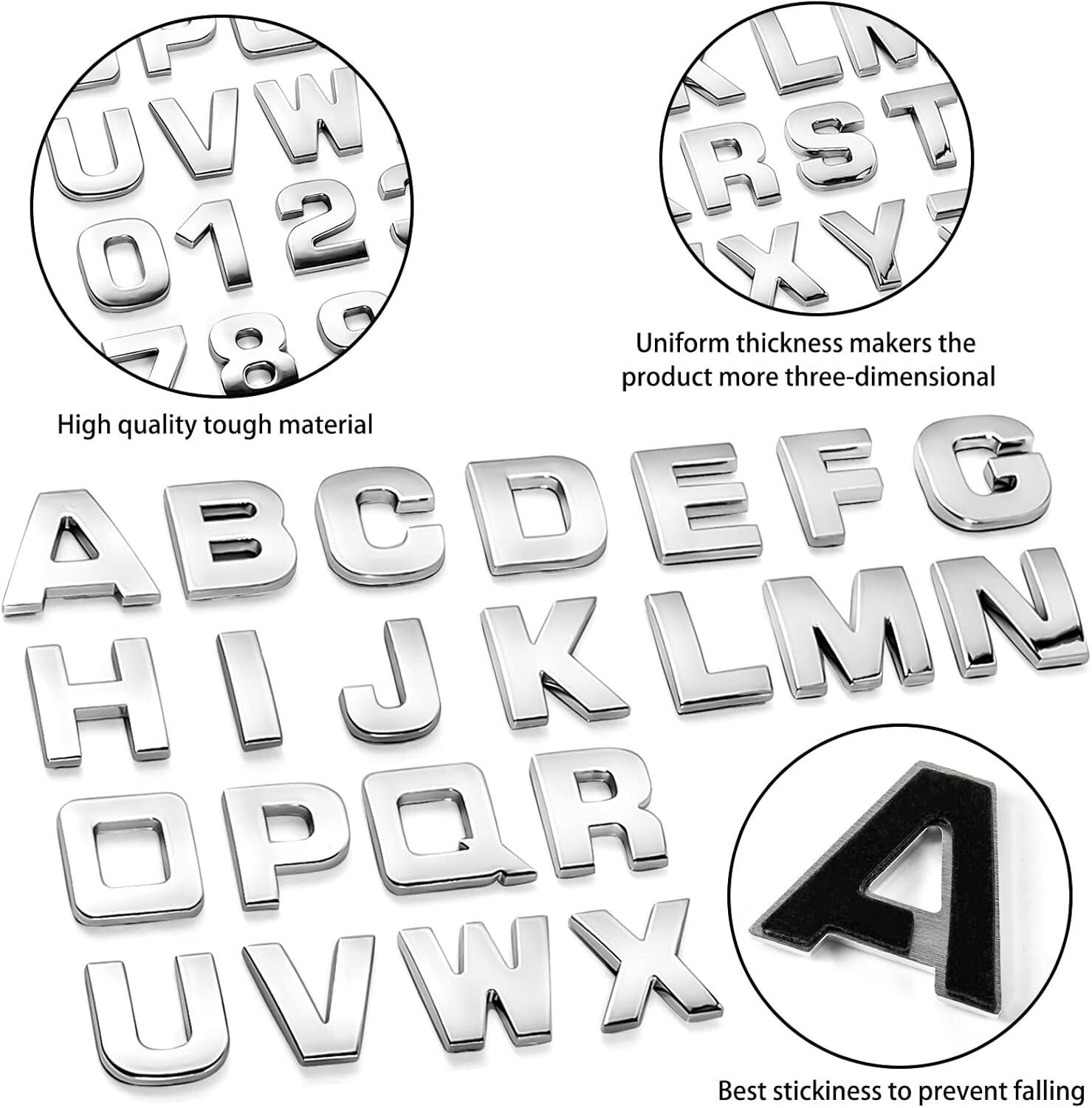43Pcs Car Emblem Letters Sticker DIY 3D Chrome Number Symbol Badge Decal New