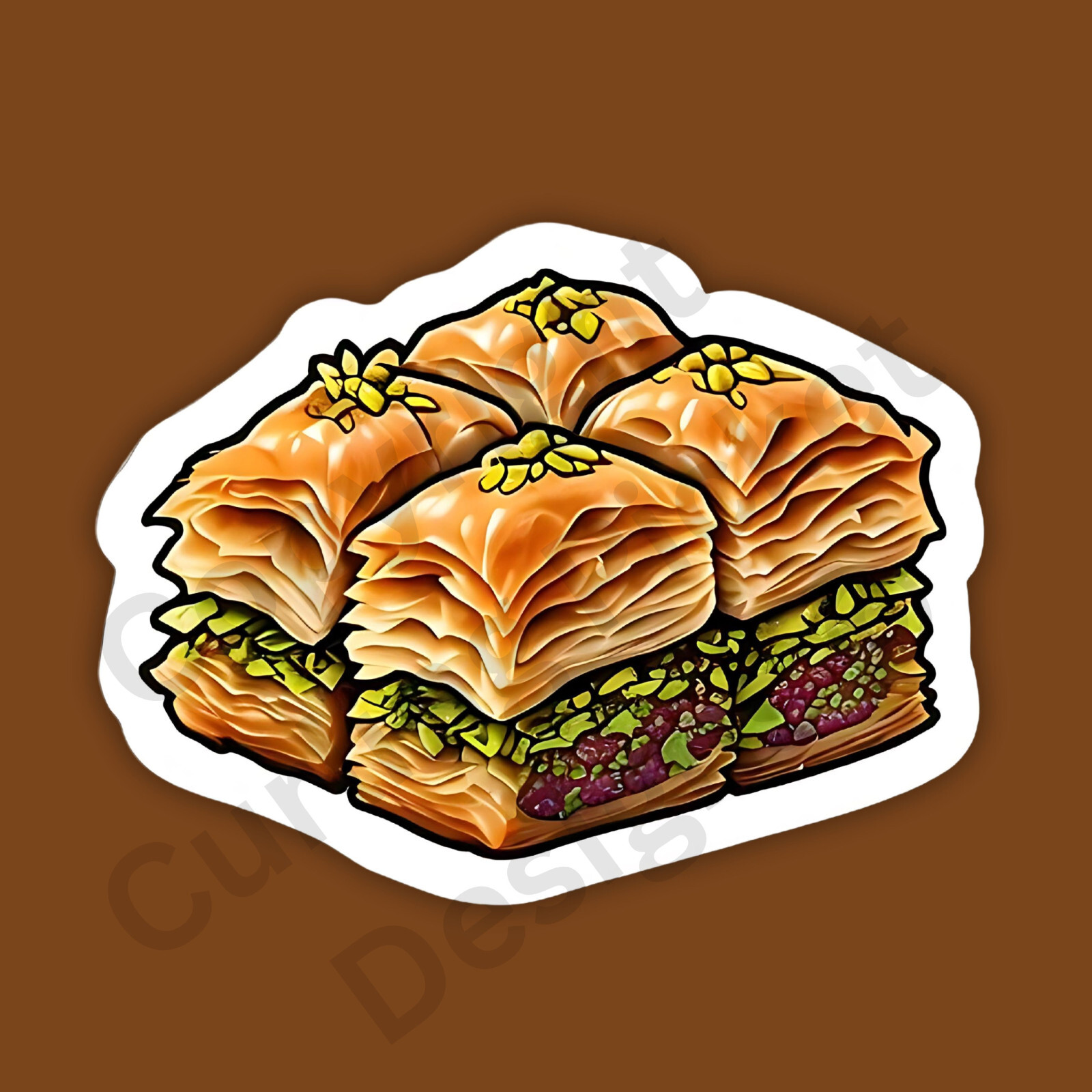 Baklava Turkish Honey Nuts Traditional Greek Pastry Desert 3″ Vinyl Sticker