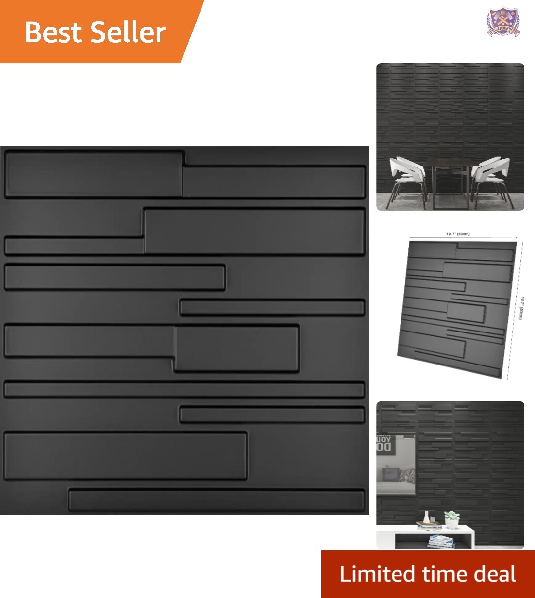 19.7×19.7in PVC 3D Wall Panels Pack of 12 Geometric Black DIY Decor