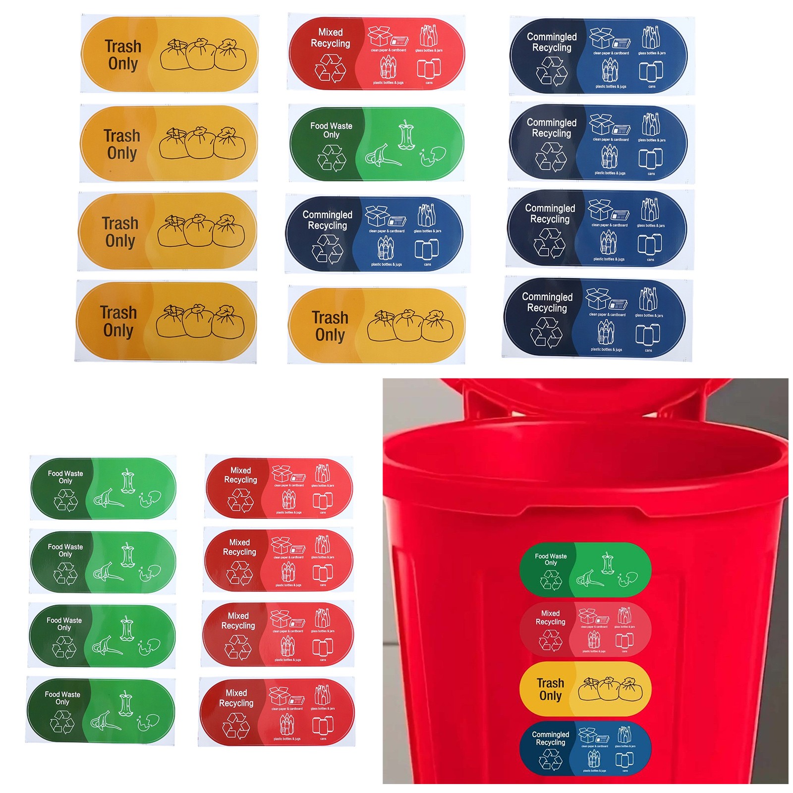 4Pcs Garbage Labels School Trash Recycling Sticker Funny Sorting Stickers New