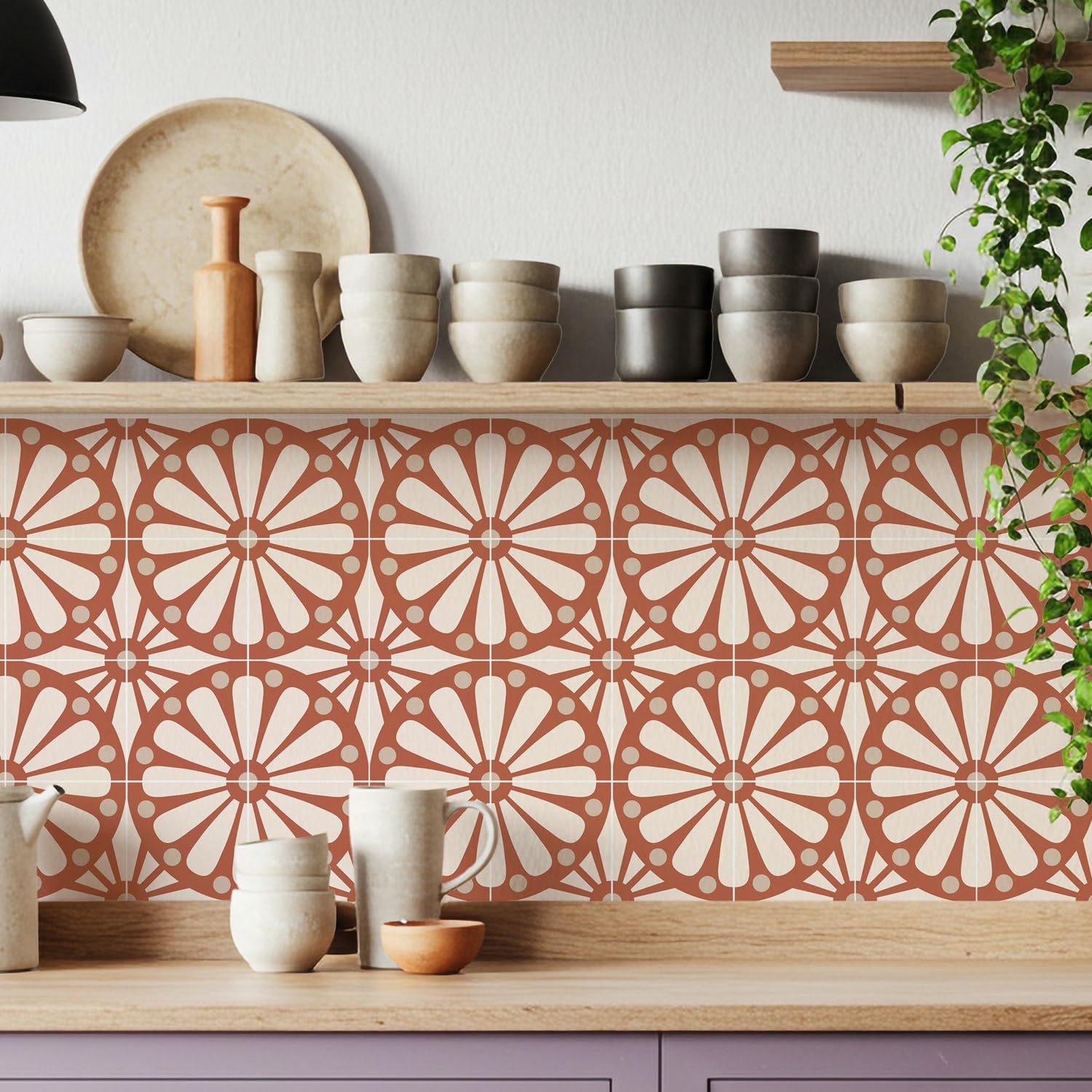 16 Pack, 5.9×5.9 Inch Boho Terracotta Sunburst Tile Stickers Peel and Stick W…
