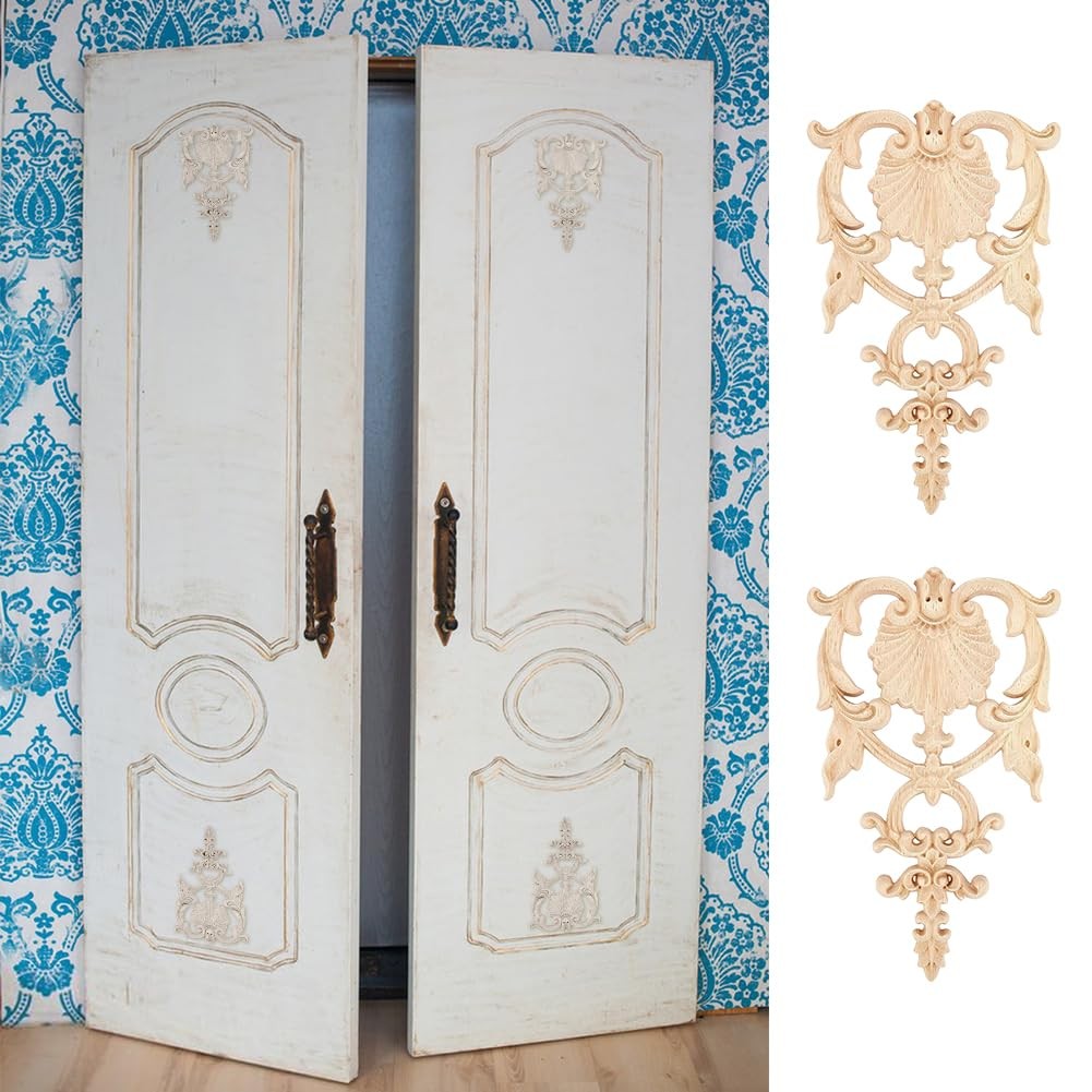 SUPERFINDINGS 2PCS Carved Wood Appliques Onlays 7.5 inch, 2Pcs 7.5×4.6 inch