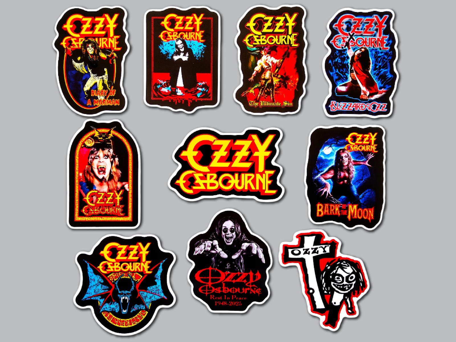 Ozzy Osbourne Sticker Lot (10 Stickers) metal vinyl decals black sabbath retro