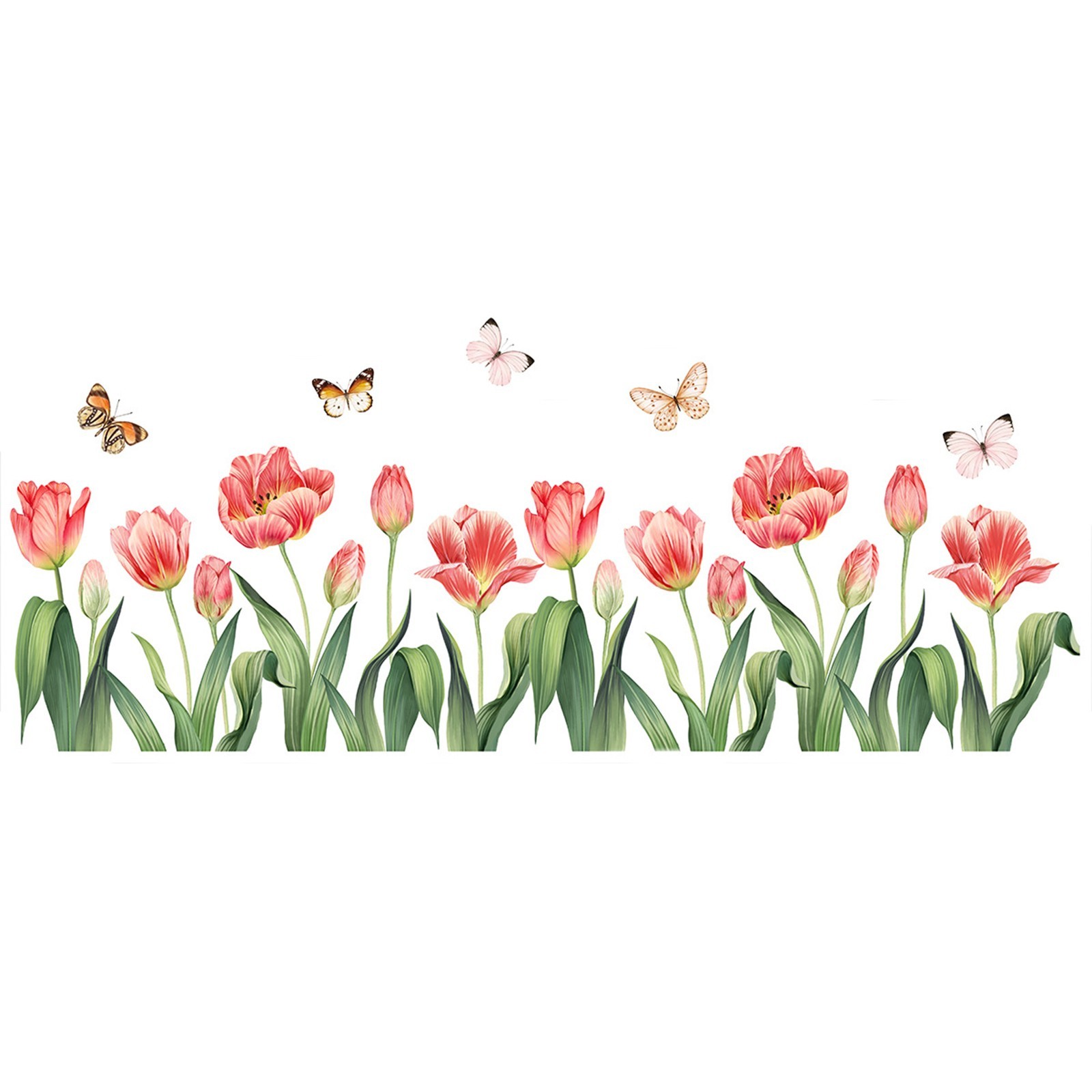 DIY Application Removable Vinyl Wall Stickers Tulip Flower & Butterfly Design
