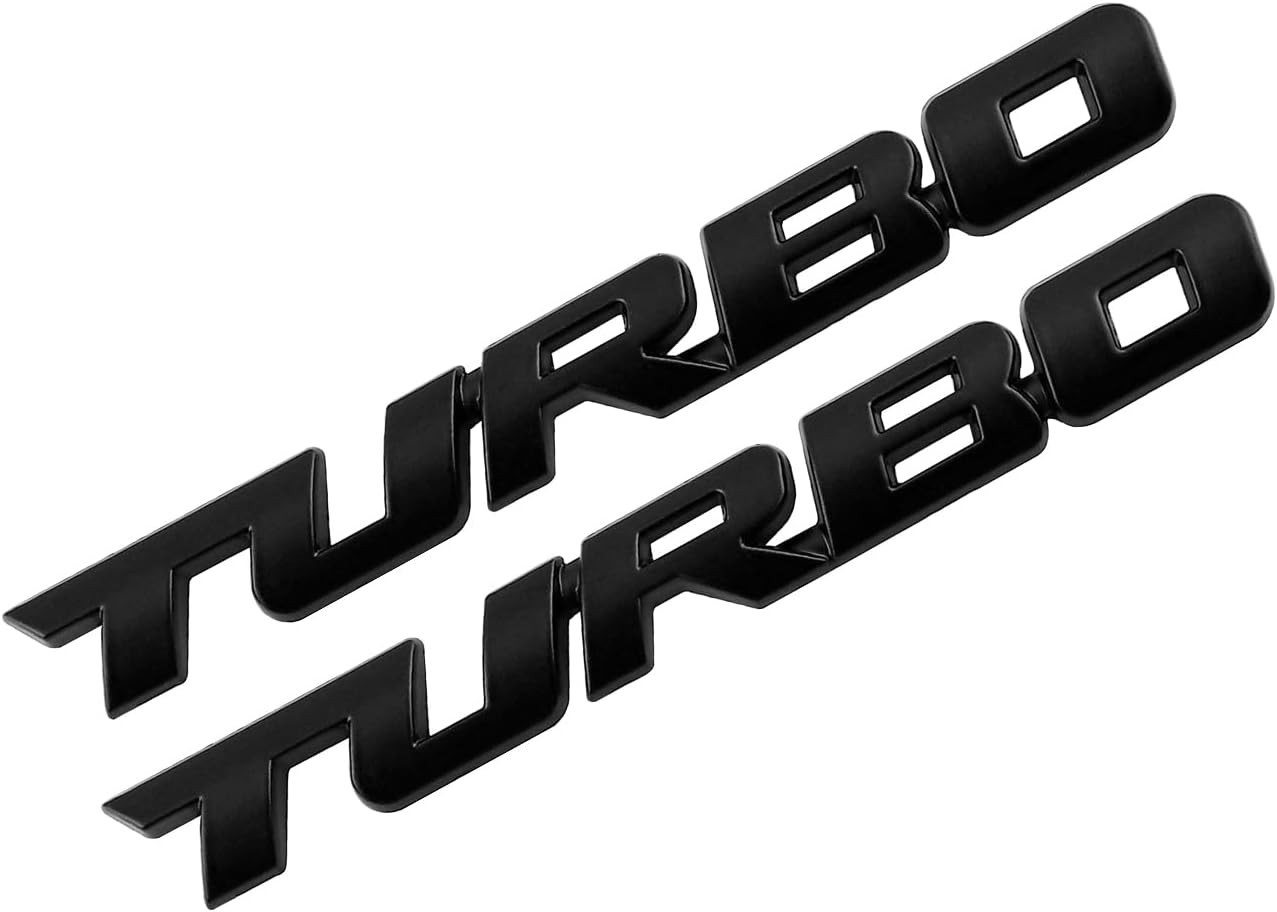 Universal 3D Turbo Car Emblem Badges in Black & Chrome – 2 Pack for Easy Upgrade