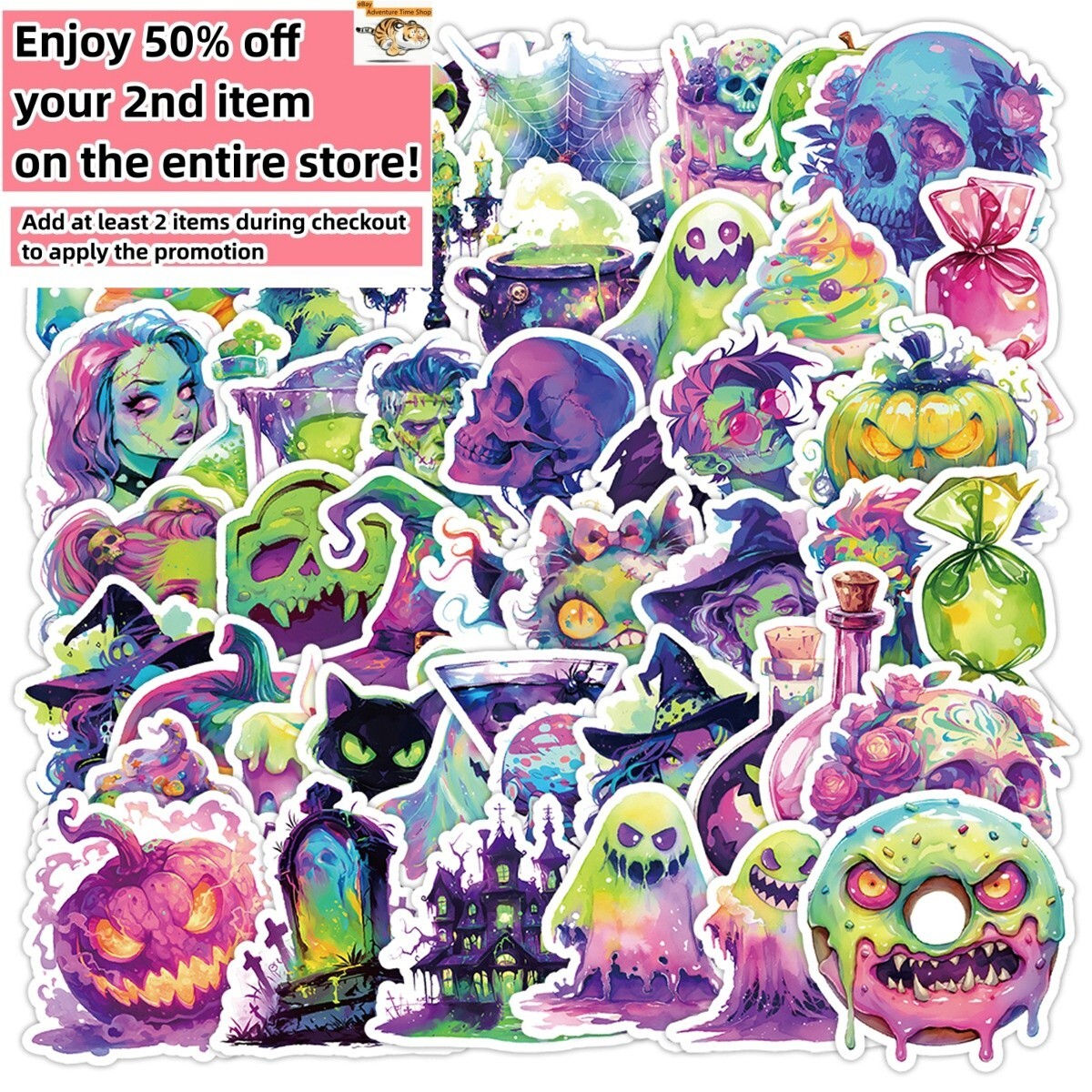 50 Pcs Stickers Neon Halloween Laptop Luggage Skateboard Auto Car Graffiti Vinyl