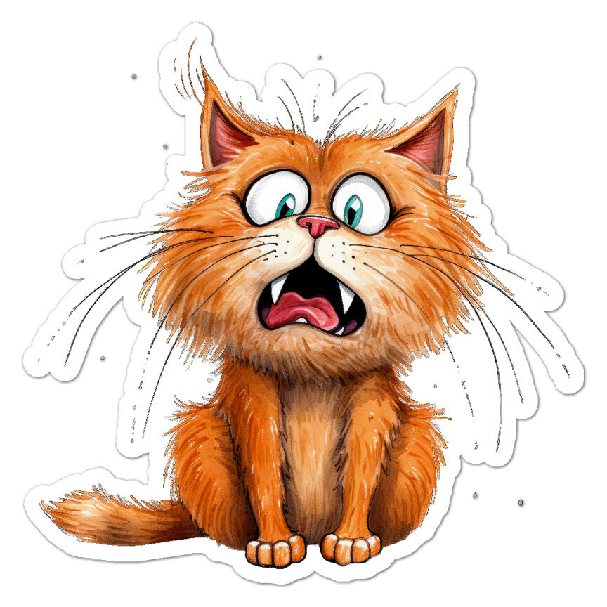 Scared Orange Kitten Cat, Vinyl Decal Sticker, Indoor Outdoor, 3 Sizes, #11199