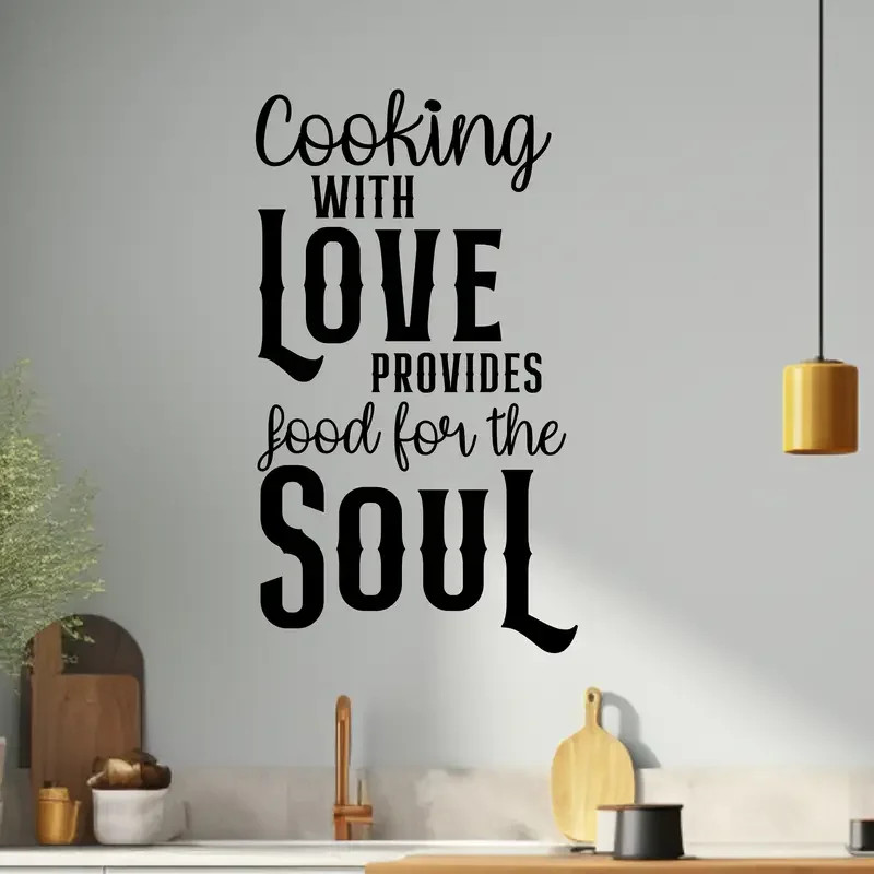 Contemporary “Cooking with Love” Wall Decal Matte Finish Kitchen Art Sticker
