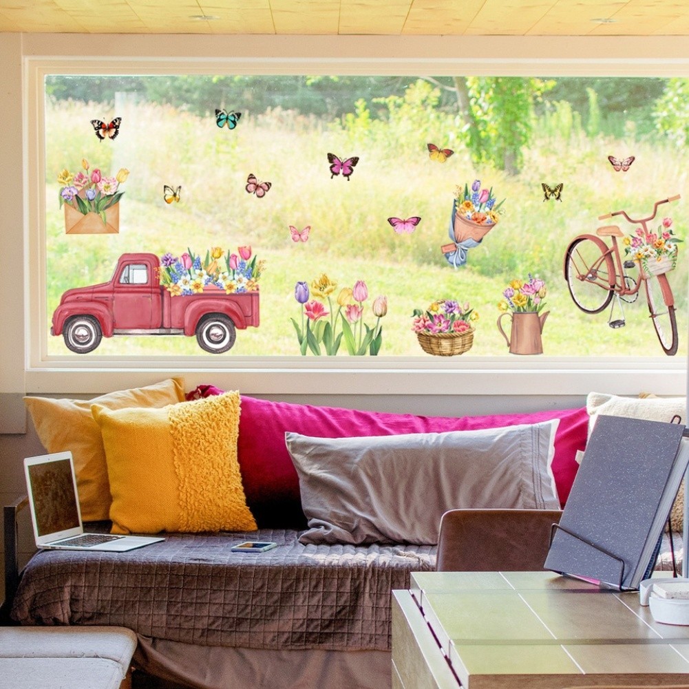 Contemporary Spring Floral Static Cling for Windows 11.81 x 23.62 inches