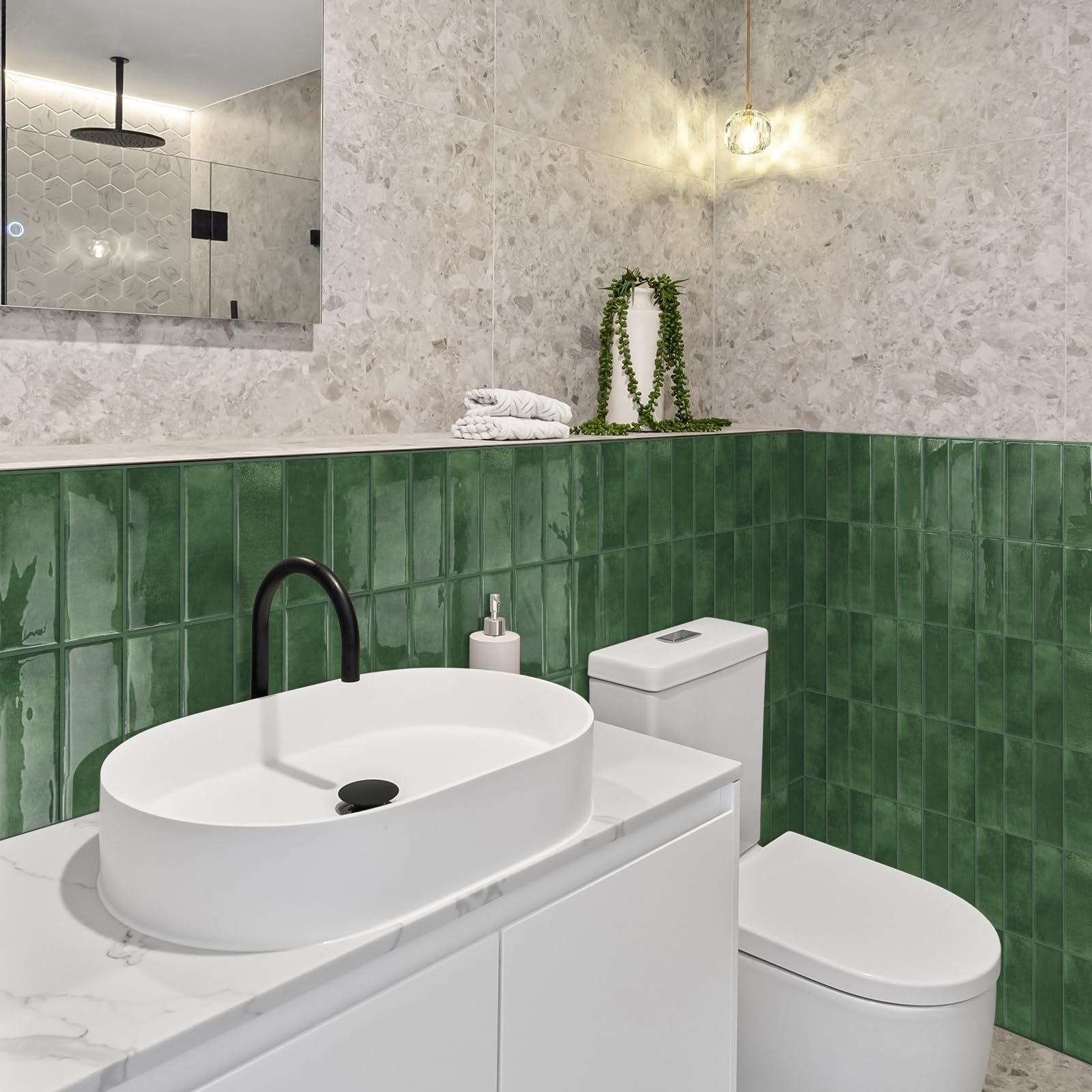 DEWOO Peel and Stick Subway Backsplash Green Kitchen Bathroom Rectangle Self …