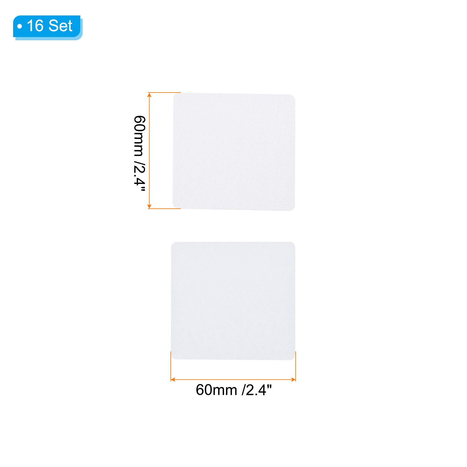 2.4×2.4 Inches Hook and Loop Dots 16 Sets Square Self Adhesive Tape White