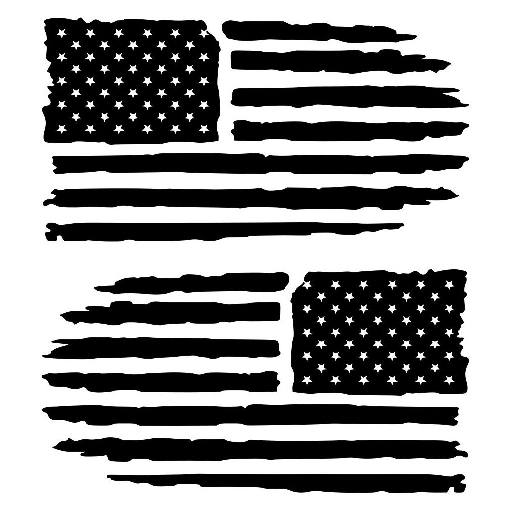 Pair Distressed American Flag Decals – Matte Black Vinyl Stickers – Custom Sizes