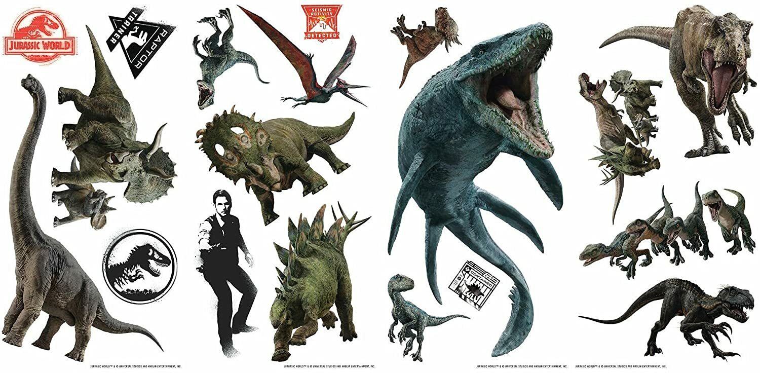 RoomMates RMK3798SCS JURASSIC WORLD Removable & Repositionable Wall Decals 19pc