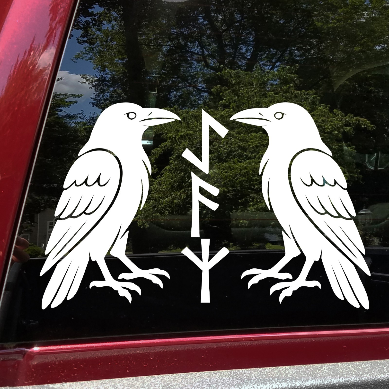 Viking Ravens with Futhark Runes Vinyl Decal Norse Celtic Nordic Symbol Sticker