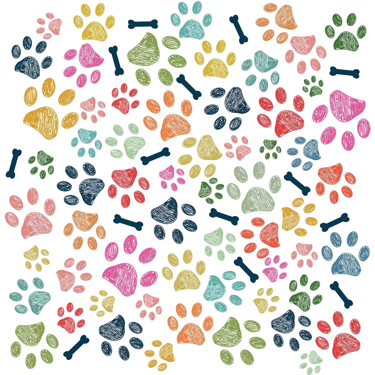 Colorful Doodle Paw Prints Wall Decals Dog Paws Wall Stickers Peel and Stick …