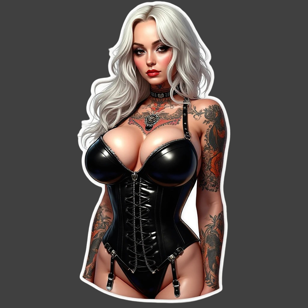 Pinup girl sticker vinyl decal platinum corset tattoos gothic busty curvy