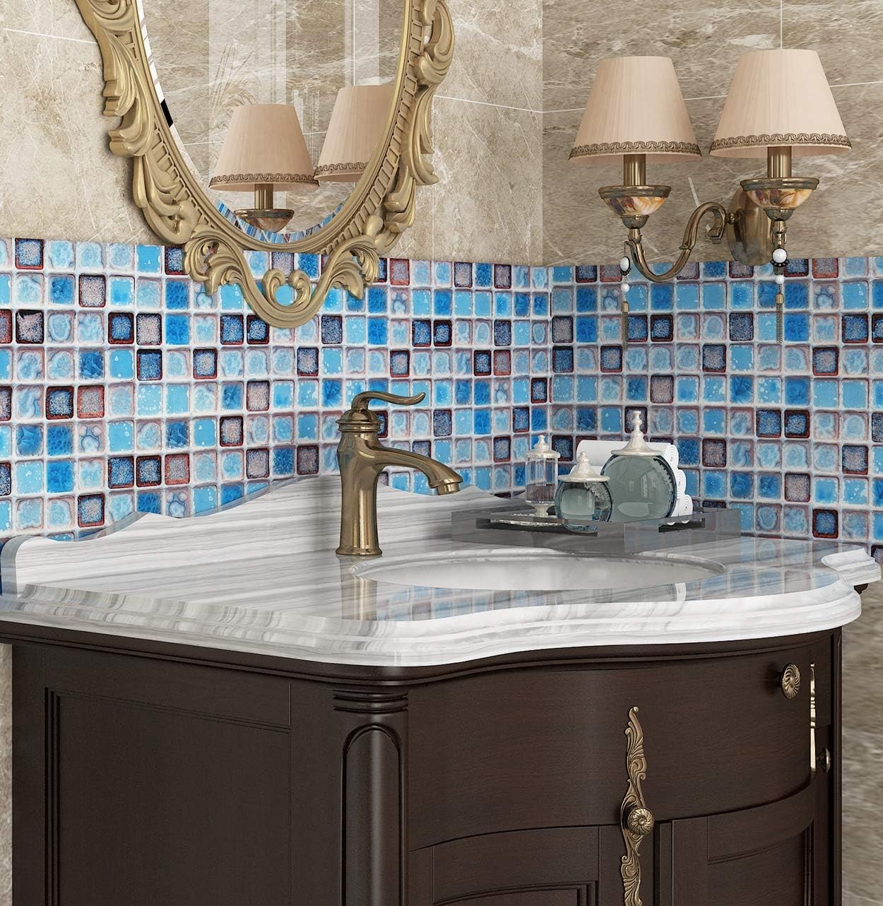 Livelynine 15.8 x 394 Inch 15.8" x 394", Blue Mosaic Tiles