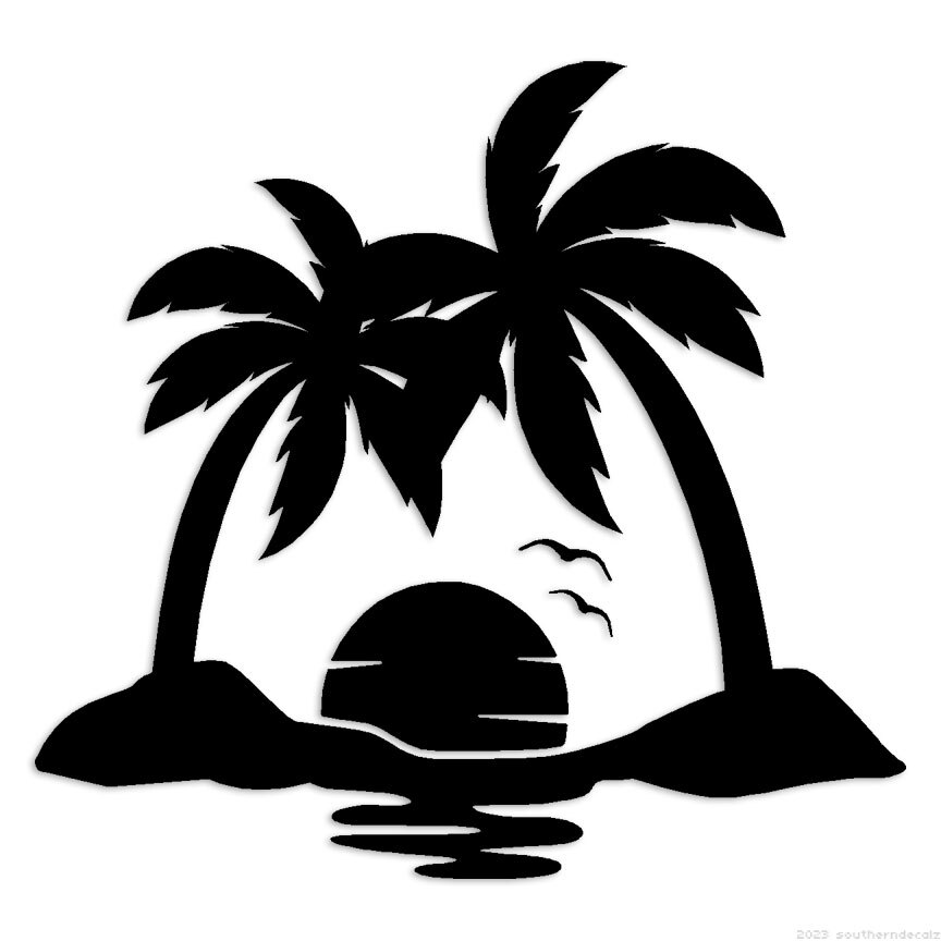 Palm Trees Sunset – Decal Sticker – Multiple Colors & Sizes – ebn6438