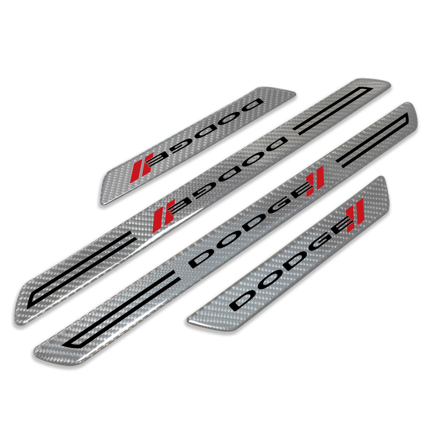 Dodge Silver Carbon Fiber Universal Door Sill Protector Kick Plates