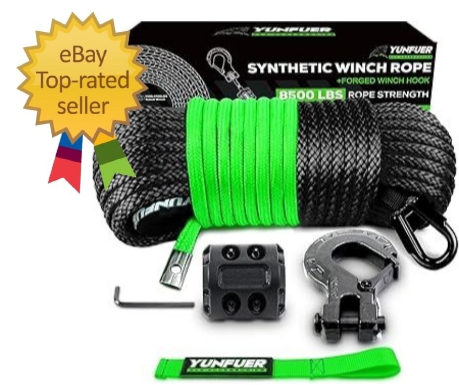 Synthetic Winch Rope Cable Kit, 3/16″ x 50ft 8500LBS Black Winch Rope wi