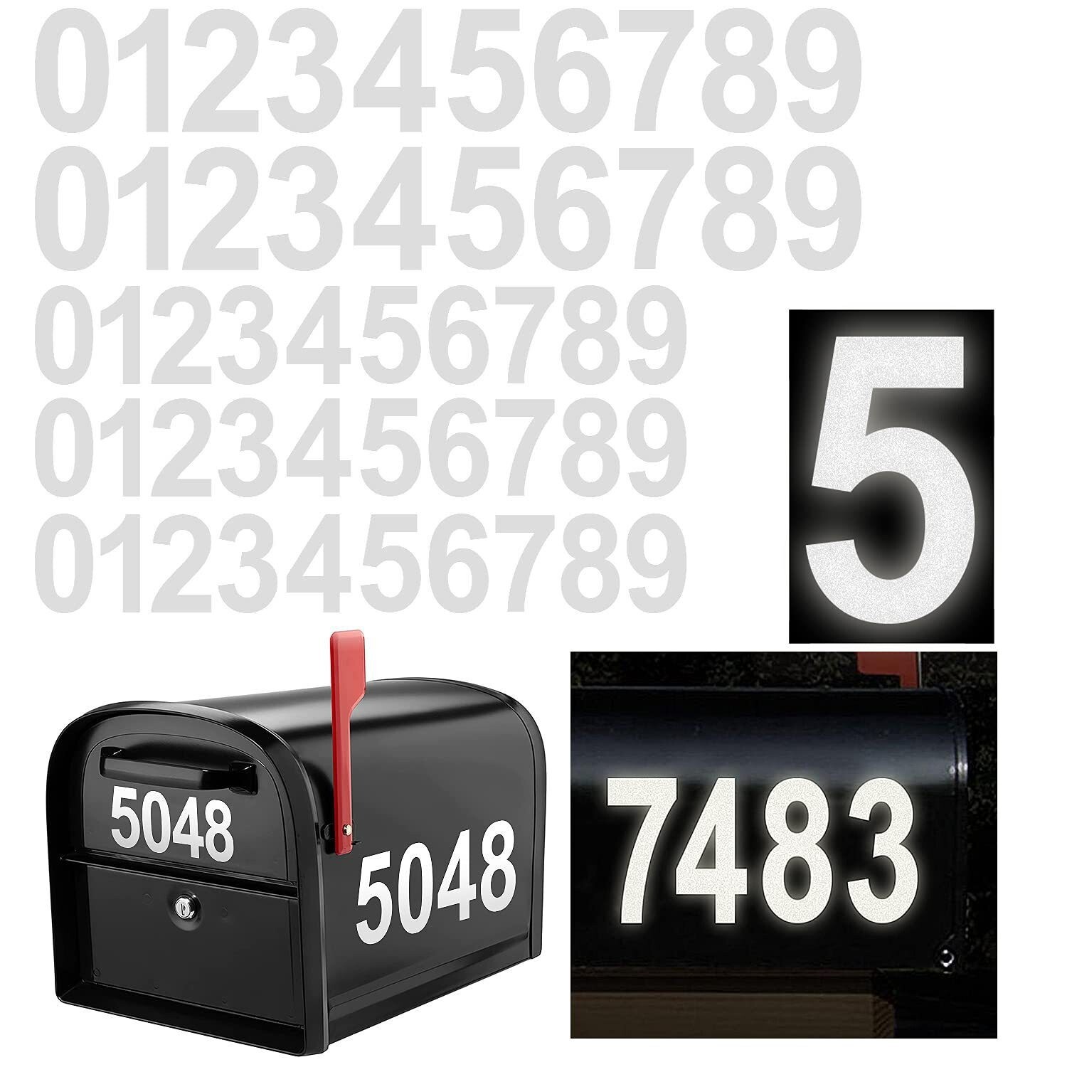 Reflective Custom Mailbox Numbers Vinyl Decals Stickers Waterproof 4 inch 3 inch