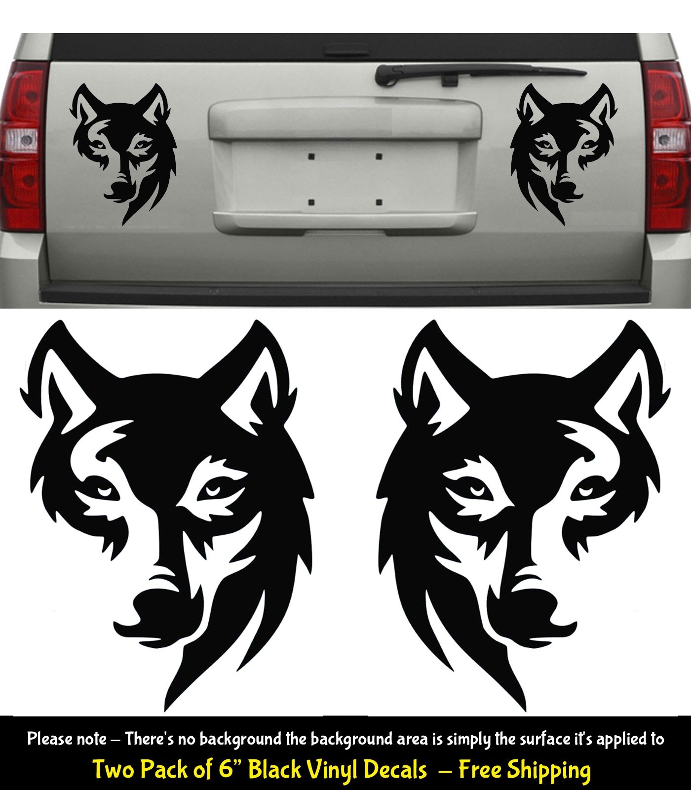 Wolf Graphic Two 6″ Black Vinyl Decals Mirrored Vehicle Door Any Flat Surface