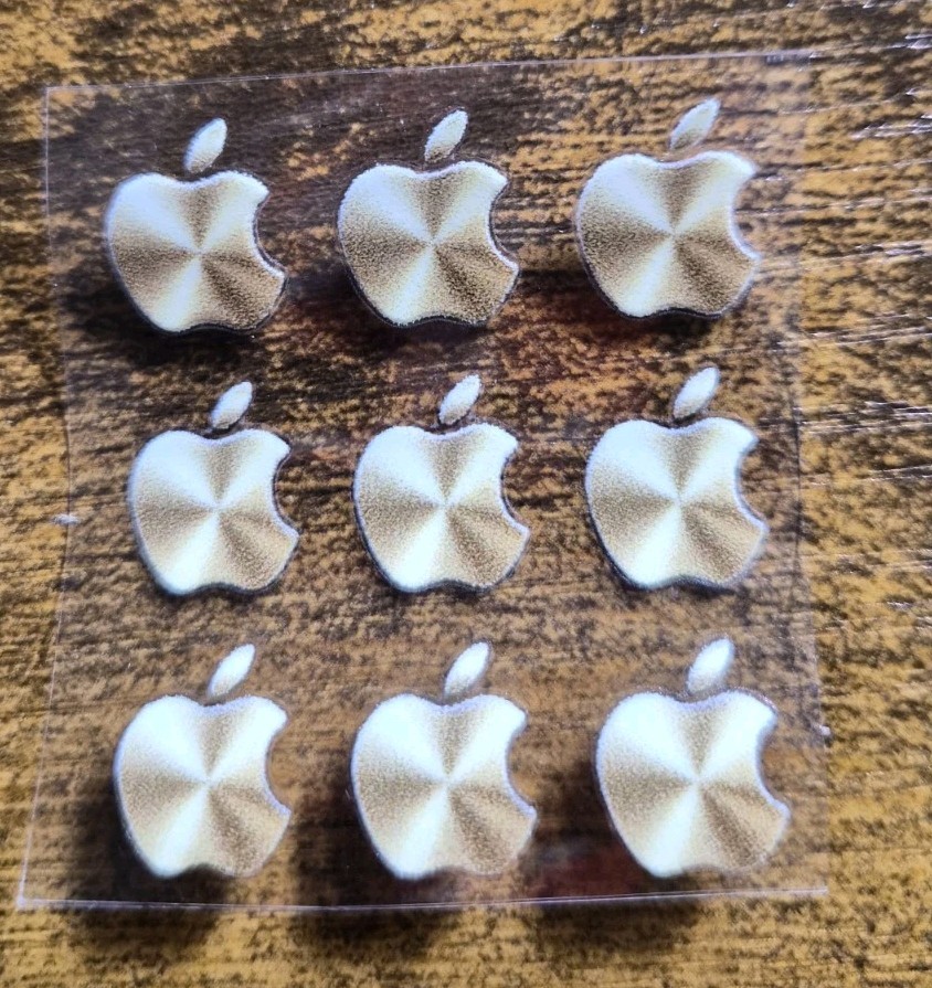 9 pc. Apple Logo Metallic Gold 1/2 in tall UV DTF Decal Sticker waterproof USA