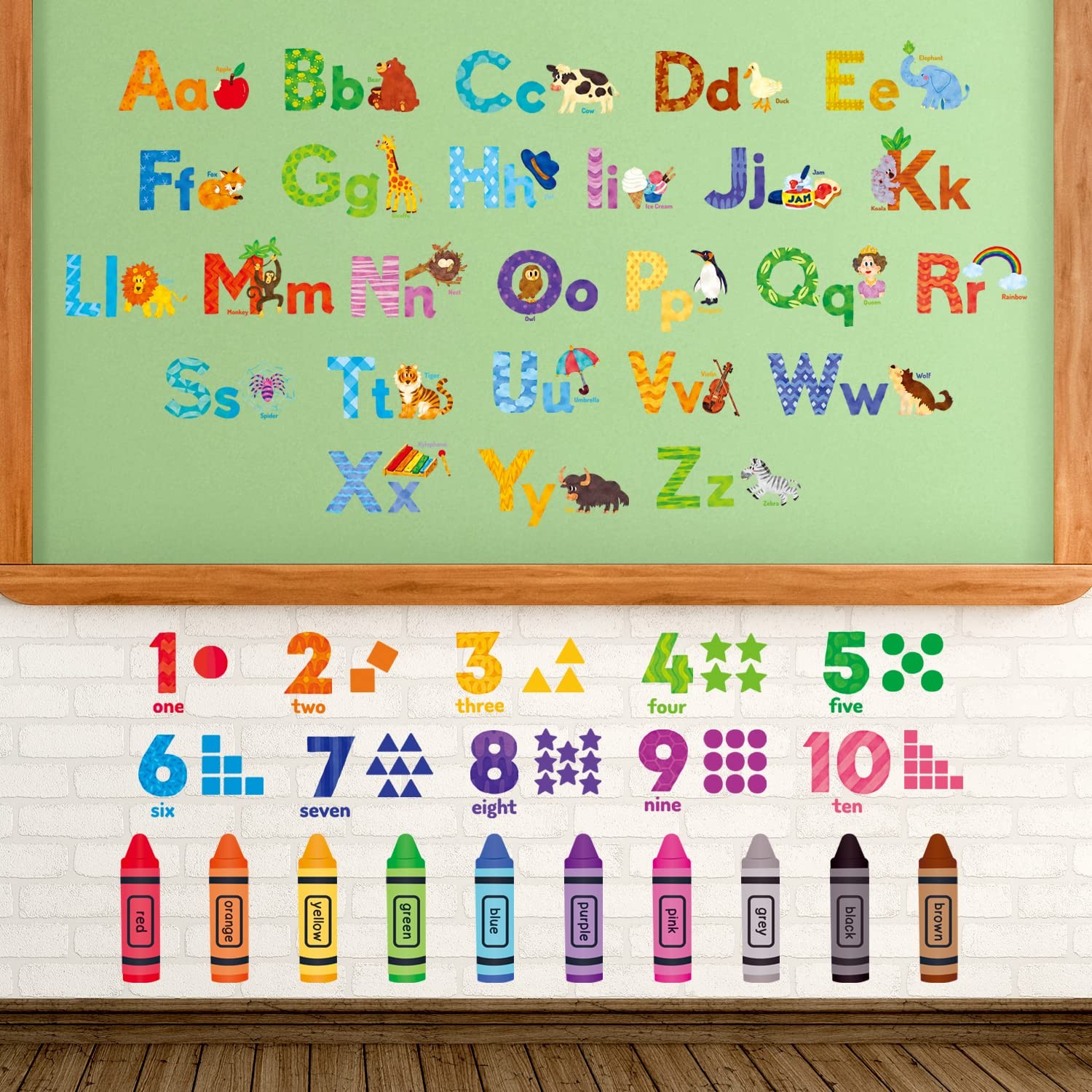 Animal Alphabet & Numbers Wall Stickers for Kids Room (DS8-8044)