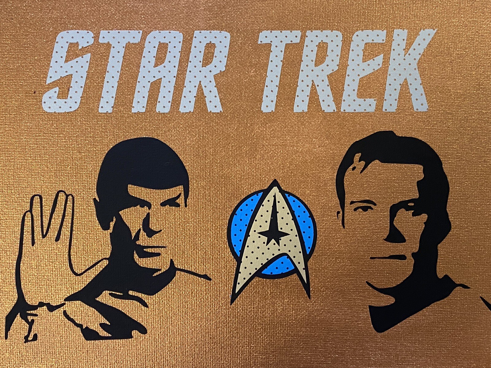Handcrafted Star Trek Kirk & Spock Vinyl On Canvas 9×12 Signed Artwork B